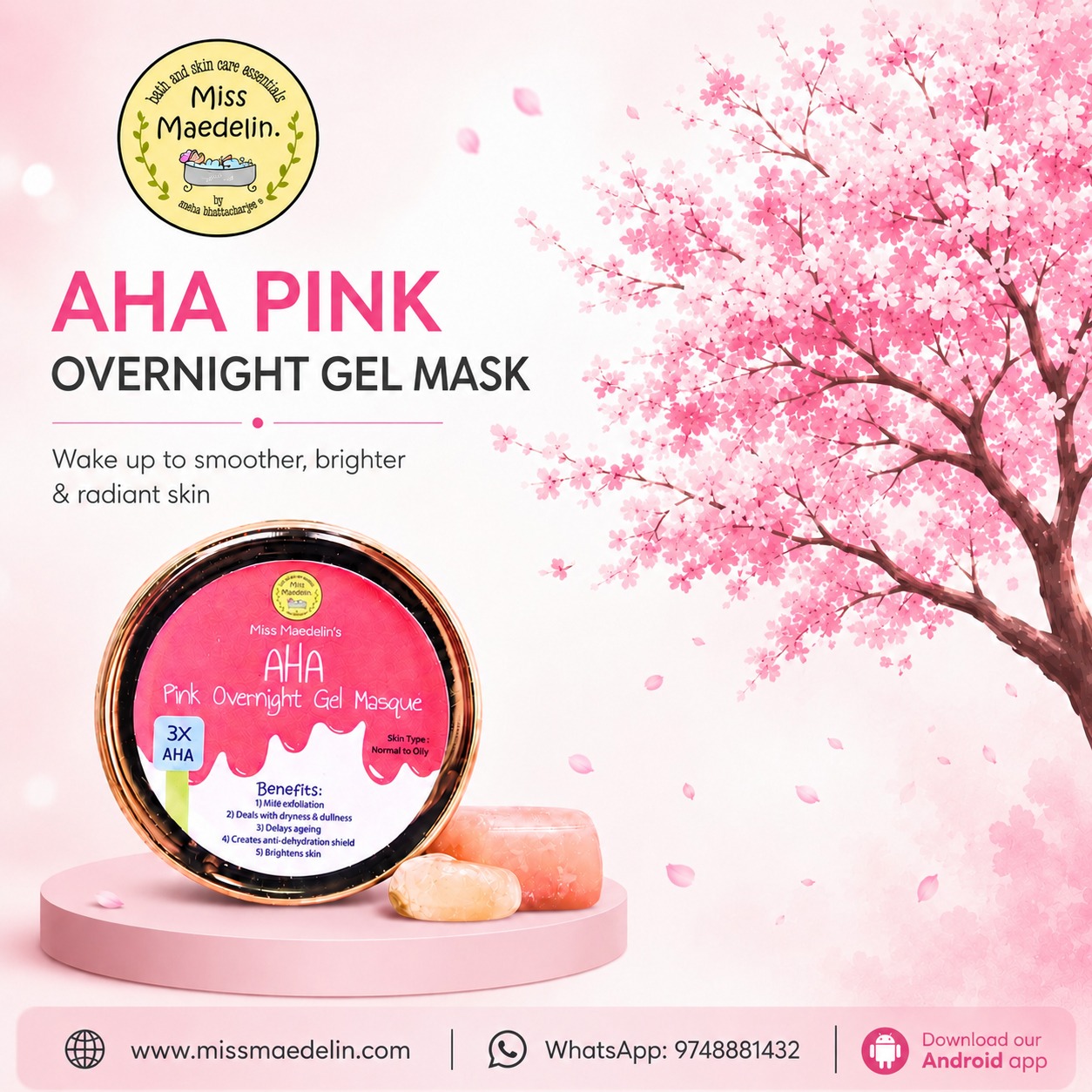 AHA Pink Overnight Gel Mask - Alpha Hydroxy Acids -50 gm