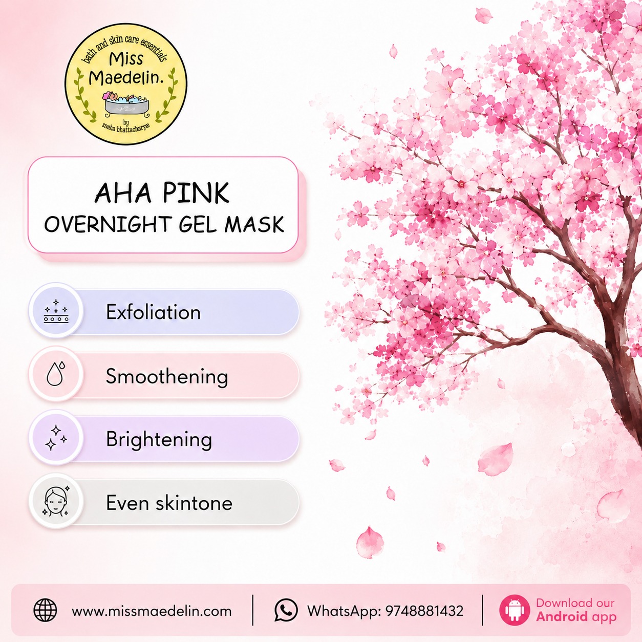 AHA Pink Overnight Gel Mask - Alpha Hydroxy Acids -50 gm - Image 2